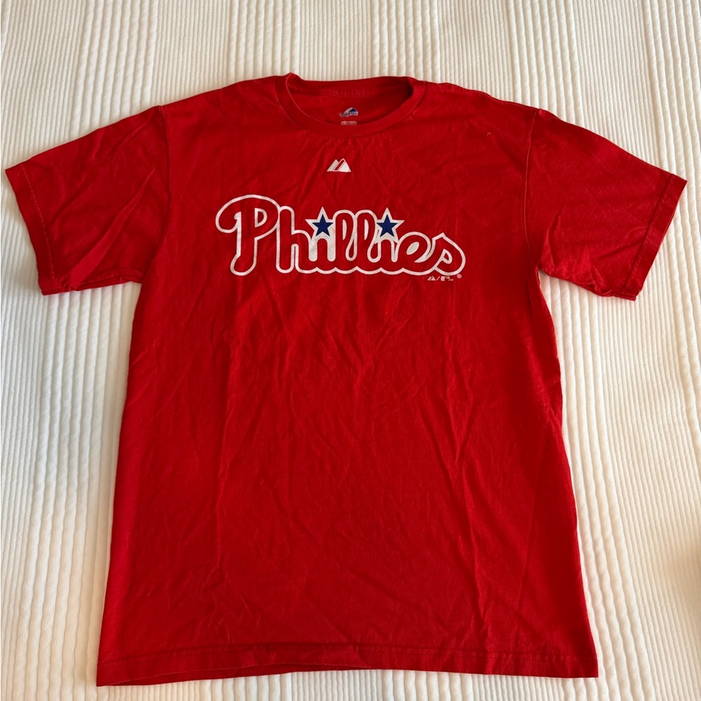 Majestic Red Phillies Script Logo T-Shirt